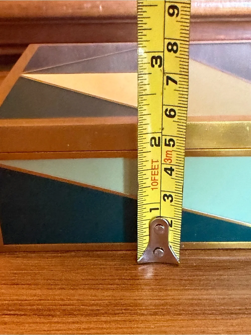 West Elm Enameled Brass Geometric Decorative Keepsake Box Small Cobalt / Sage